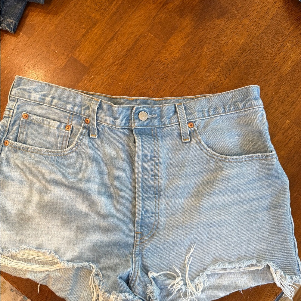 Levi's Blue Jean Shorts with Distressed Hem